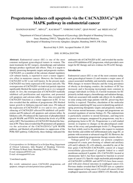 Progesterone Induces Cell Apoptosis Via the CACNA2D3/Ca2+/P38 MAPK Pathway in Endometrial Cancer