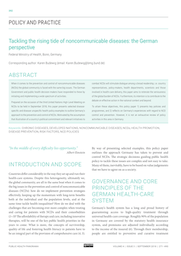 Tackling the Rising Tide of Noncommunicable Diseases: the German Perspective Federal Ministry of Health, Bonn, Germany