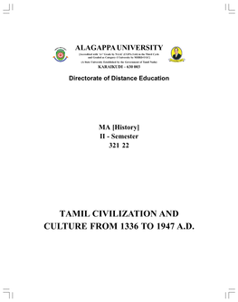 TAMIL CIVILIZATION and CULTURE from 1336 to 1947 A.D. Author Narasimhan C Sekar, PGP Educational Institutions, Namakkal Units (1-14)