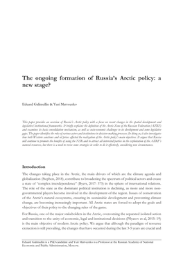 The Ongoing Formation of Russia's Arctic Policy