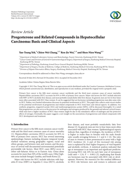 Review Article Progesterone and Related Compounds in Hepatocellular Carcinoma: Basic and Clinical Aspects