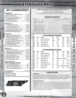 2011-12 Schedule/Results MSHA at H L E T I C Ce N T E R • Jo H N S O N Ci T Y , Te Nn