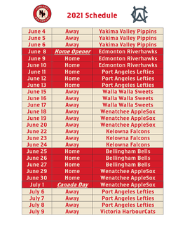 2021 Schedule