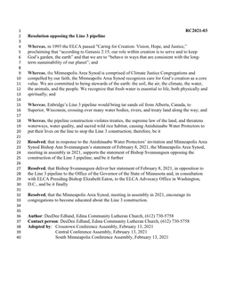 RC2021-03 Resolution Opposing the Line 3 Pipeline Whereas, in 1993