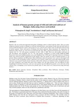 Analysis of Banana Genome Groups of Wild and Cultivated Cultivars of Manipur, India Using Sscore Card Method