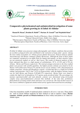 Comparative Phytochemical and Antimicrobial Investigation of Some Plants Growing in Al Jabal Al-Akhdar