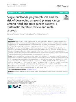 Single Nucleotide Polymorphisms and the Risk Of