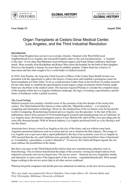 Organ Transplants at Cedars-Sinai Medical Center, Los Angeles, and the Third Industrial Revolution