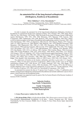 An Annotated List of the Long-Horned Orthopterans (Orthoptera, Ensifera) of Kazakhstan