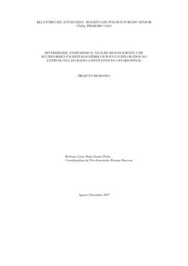 RELATÓRIO DE ATIVIDADES - BOLSISTA DE PÓS-DOUTORADO SÊNIOR Cnpq- PRIMEIRO ANO