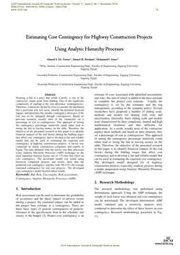 Estimating Cost Contingency for Highway Construction Projects