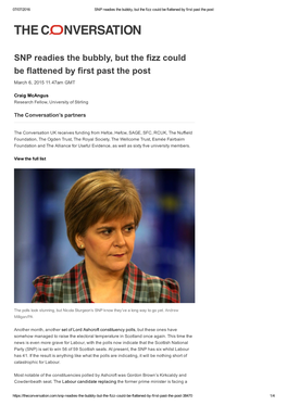 SNP Readies the Bubbly, but the Fizz Could Be Flattened by First Past the Post