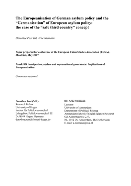 The Europeanisation of German Asylum Policy and the “Germanisation” of European Asylum Policy: the Case of the “Safe Third Country” Concept