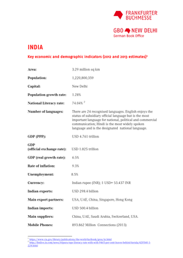 Key Economic and Demographic Indicators (2012 and 2013 Estimates)1