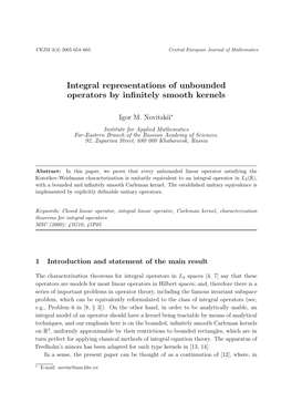 Integral Representations of Unbounded Operators by Infinitely Smooth Kernels