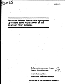 Reservoir Release Patterns for Hydropower Operations at the Aspinaii Unit on the Gunnison River, Colorado