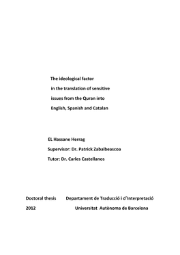 The Ideological Factor in the Translation of Sensitive Issues from the Quran Into English, Spanish and Catalan EL Hassane H