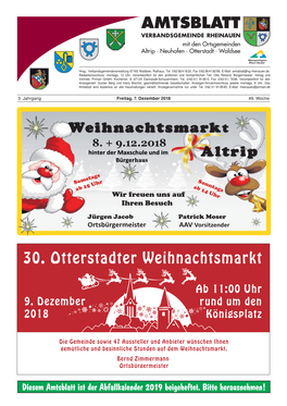 Amtsblatt Verbandsgemeinde Rheinauen Mit Den Ortsgemeinden Wir Unterstützen Die Altrip · Neuhofen · Otterstadt · Waldsee