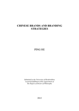 Chinese Brands and Branding Strategies Ping He