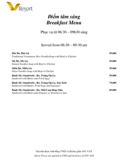 I M Tâm Sáng Breakfast Menu