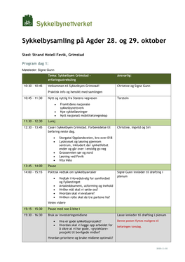 Sykkelbysamling På Agder 28. Og 29. Oktober