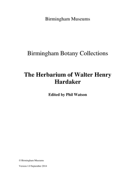 The Herbarium of Walter Henry Hardaker