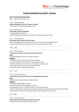 Yougov-Cambridge Forum 2011 - Itinerary