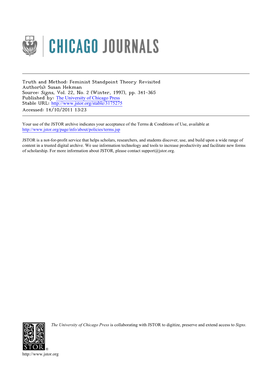 Truth and Method: Feminist Standpoint Theory Revisited Author(S): Susan Hekman Source: Signs, Vol