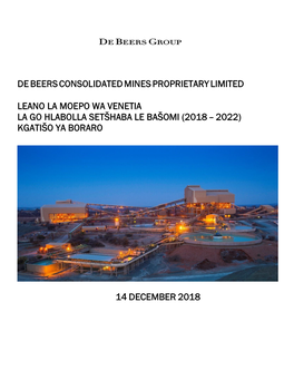 De Beers Consolidated Mines Proprietary Limited Leano La Moepo Wa Venetia La Go Hlabolla Setšhaba Le Bašomi-Kgatišo Ya Boraro – 14 December 2018