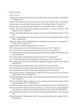 Bibliography Official Sources Cameron, David ‘David Cameron's Address to the United Nations General Assembly’, Cabinet Office, 26 September 2011