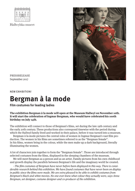 Bergman À La Mode Film Costumes for Leading Ladies