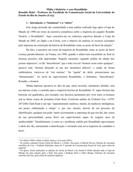 1 Mídia E Idolatria: O Caso Ronaldinho Ronaldo Helal