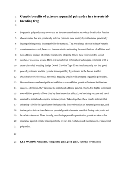 Genetic Benefits of Extreme Sequential Polyandry in a Terrestrial- 2 Breeding Frog 3