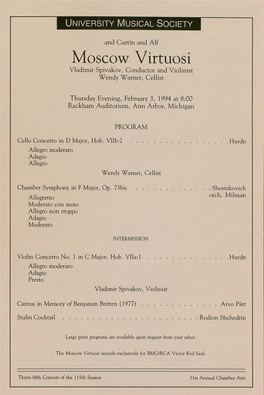 Moscow Virtuosi Vladimir Spivakov, Conductor and Violinist Wendy Warner, Cellist