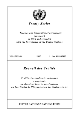 Treaty Series Recueil Des Traités