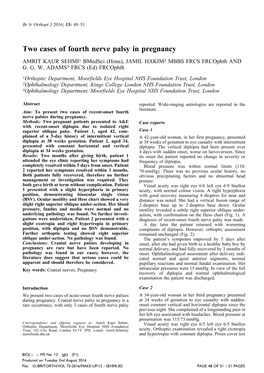 Two Cases of Fourth Nerve Palsy in Pregnancy