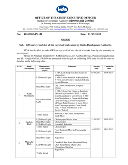 OFFICE of the CHIEF EXECUTIVE OFFICER Haldia Development Authority (ISO 9001:2008 Certified) (A Statutory Authority Under Government of West Bengal) City Centre, P.O