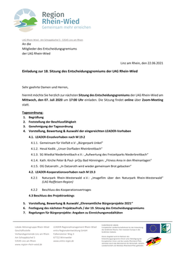 Einladung Zur 18. Sitzung Des Entscheidungsgremiums Der LAG Rhein-Wied