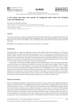 A New Genus and Three New Species of Eriophyoid Mites from New Zealand Coprosma (Rubiaceae)