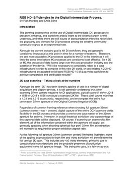 RGB HD- Efficiencies in the Digital Intermediate Process