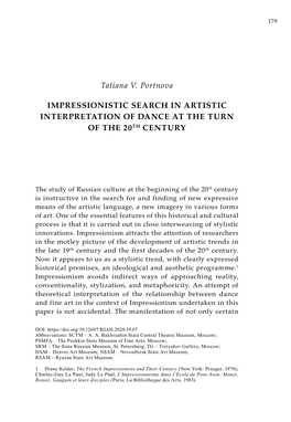 Tatiana V. Portnova Impressionistic Search in Artistic Interpretation of Dance 181