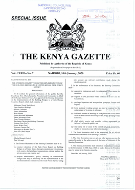 THE KENYA GAZETTE Published by Authority of the Republic of Kenya (Registered As a Newspaper at the G.P.O.) � Vol