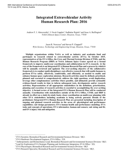 Integrated Extravehicular Activity Human Research Plan: 2016