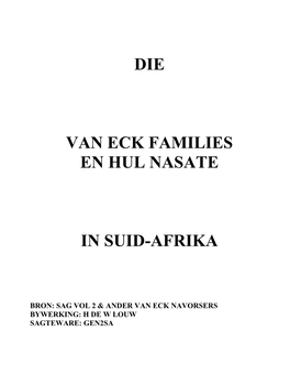 Die Van Eck Families En Hul Nasate in Suid-Afrika -.:: GEOCITIES.Ws