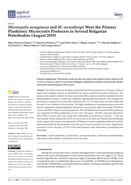 Microcystis Aeruginosa and M. Wesenbergii Were the Primary Planktonic Microcystin Producers in Several Bulgarian Waterbodies (August 2019)