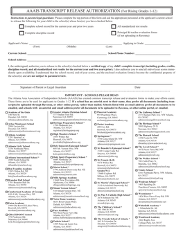 AAAIS TRANSCRIPT RELEASE AUTHORIZATION (For Rising Grades 1-12)