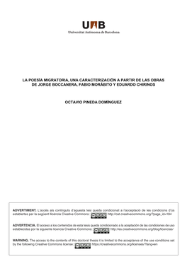 La Poesía Migratoria, Una Caracterización a Partir De Las Obras De Jorge Boccanera, Fabio Morábito Y Eduardo Chirinos