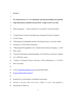 1 Revision 1 1 2 the Relation Between Li ↔ Na Substitution and Hydrogen