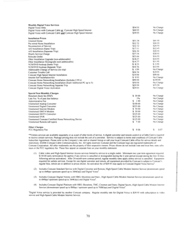 Comcast VA Rate & Channel Line-Up Information