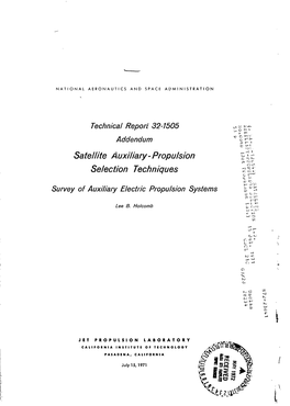 Satellite Auxiliary Propulsion Selection Tech- Corporation, Far,Ningdale, N.Y.; TRW Systems Group, 